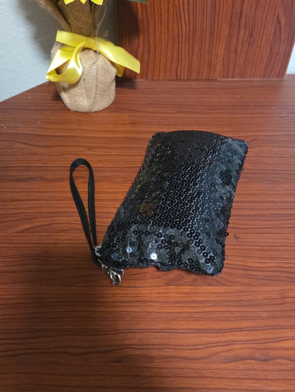 Black Sequin Wristlet Clutch - Womens Evening Bag